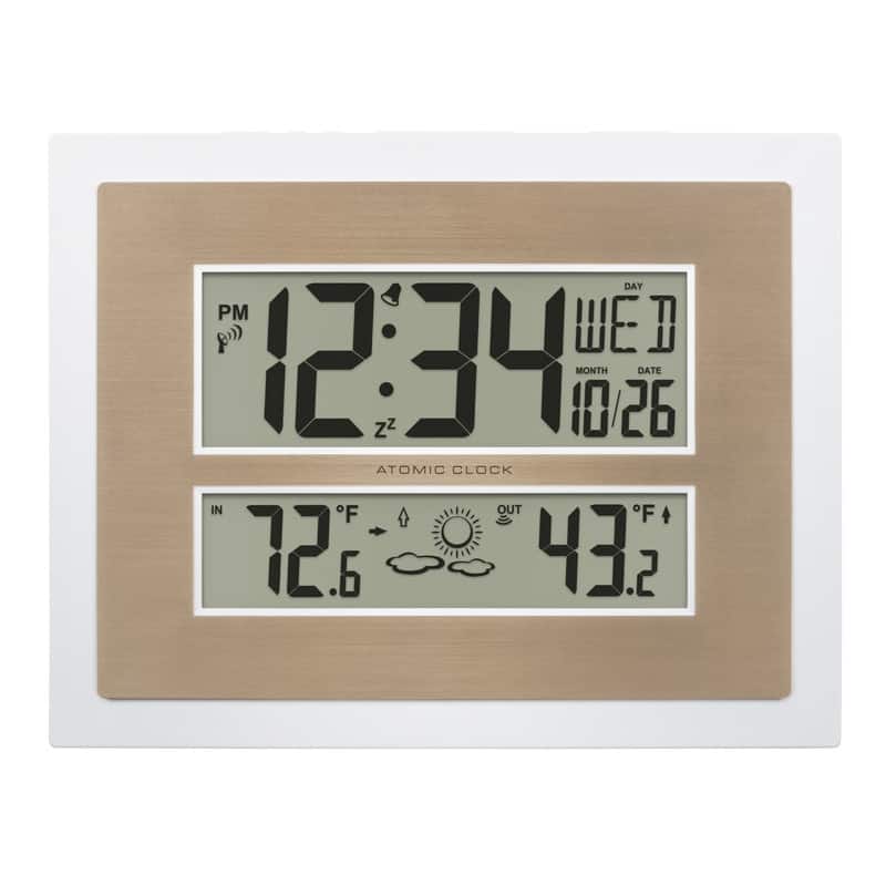 Atomic Digital Clock with Temp & Forecast in White/Champagne, 512-14937