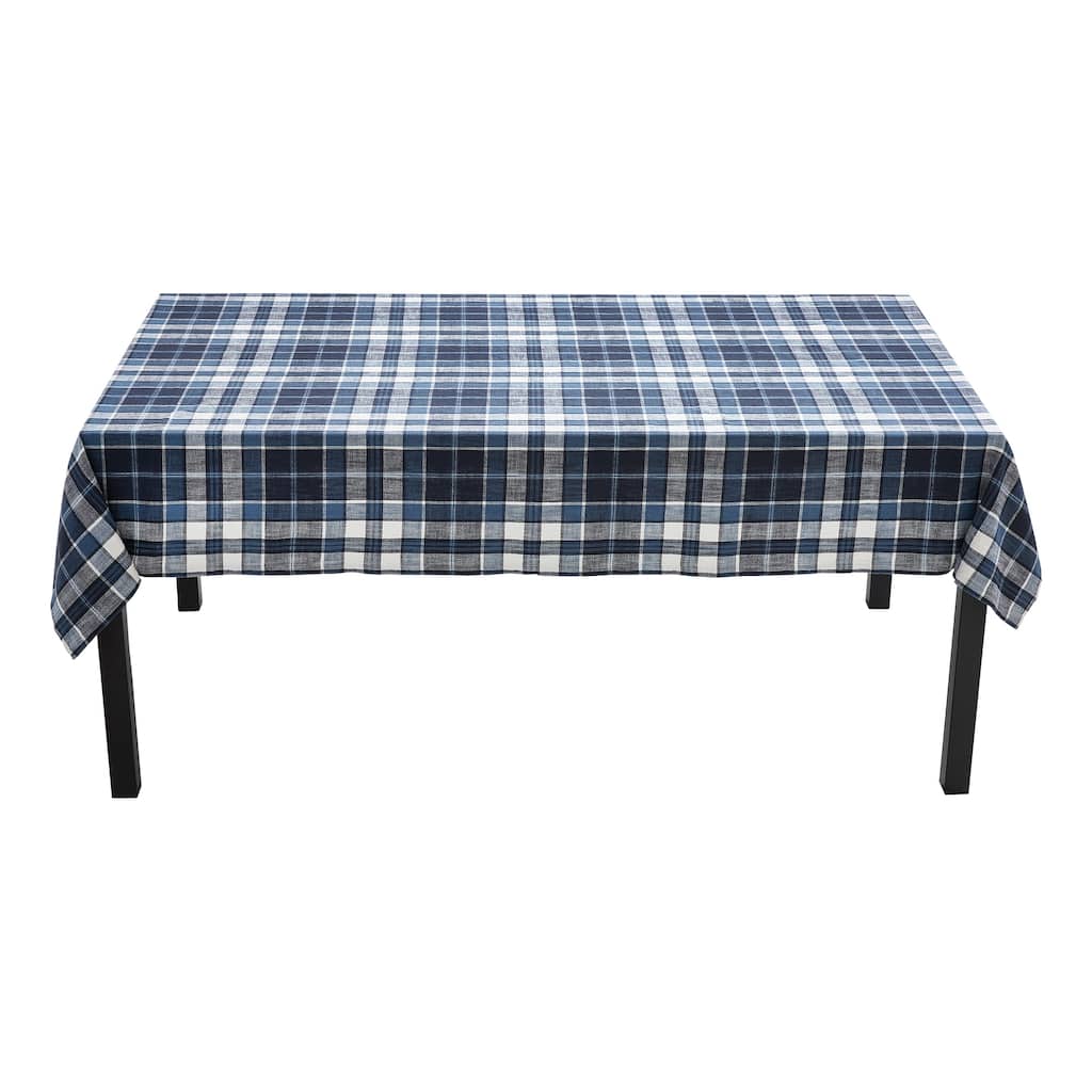 Mirage Plaid Cotton Tablecloth - Christmas Blue, Machine Washable, 84" L x 60" W - Perfect for Holiday Dining - 60 x 84