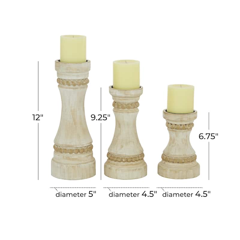 Wood Candle Holder - Set of 3 Cream - Roche River Decor