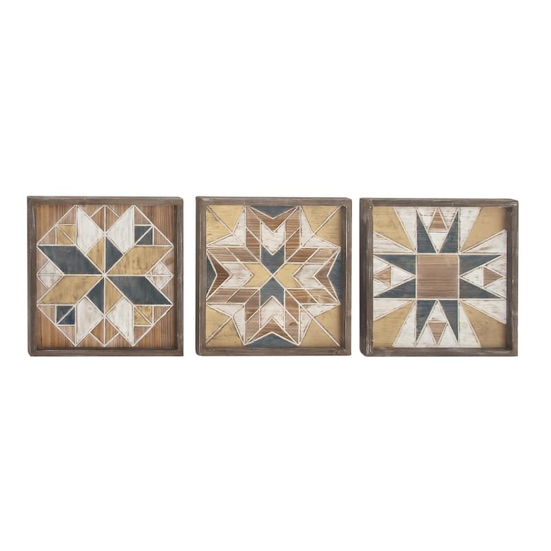 Wood Geometric Handmade Southwestern Home Wall Decor - Set of 3 Multi Colored - Roche River Decor - Multi Colored