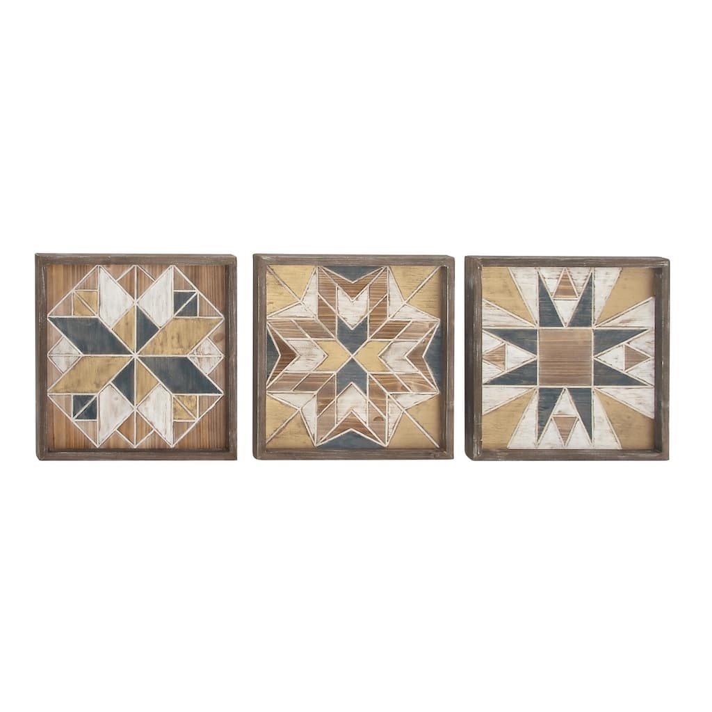 Wood Geometric Handmade Southwestern Home Wall Decor - Set of 3 Multi Colored - Roche River Decor