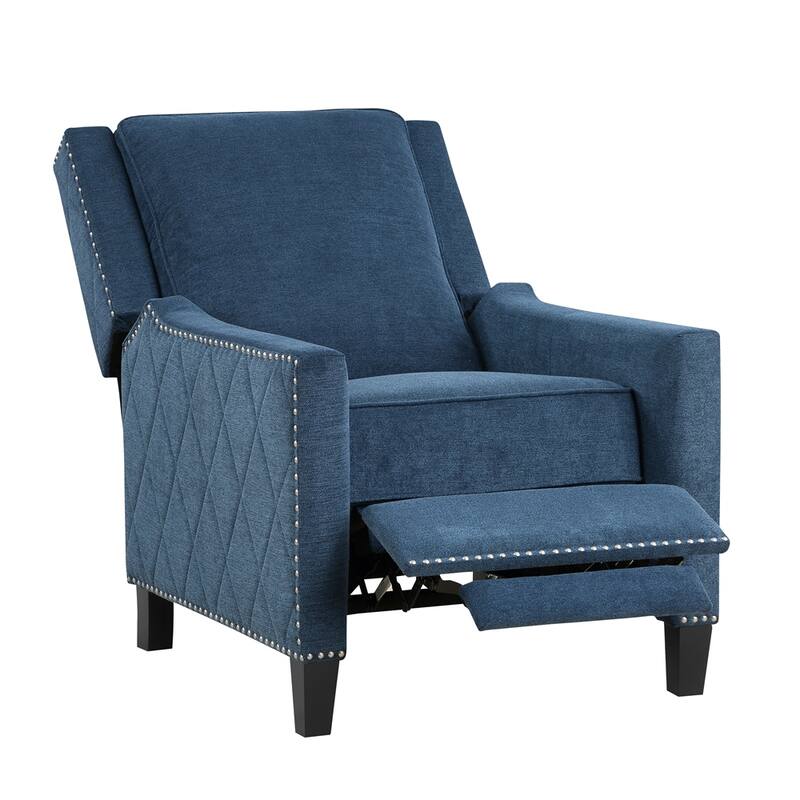 Textured Fabric Upholstered Reclining Chair with Nailhead Trim