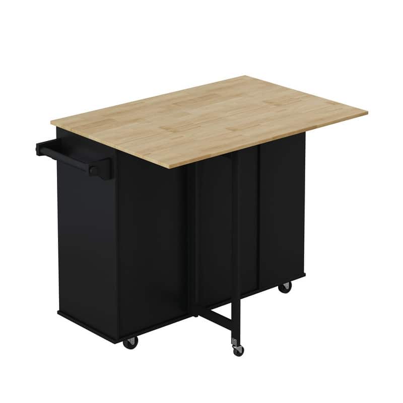 46.46"Multi-Functional Kitchen Island Cart with Spice Rack,Wine Rack,Towel Holder and Foldable Rubberwood Table Top