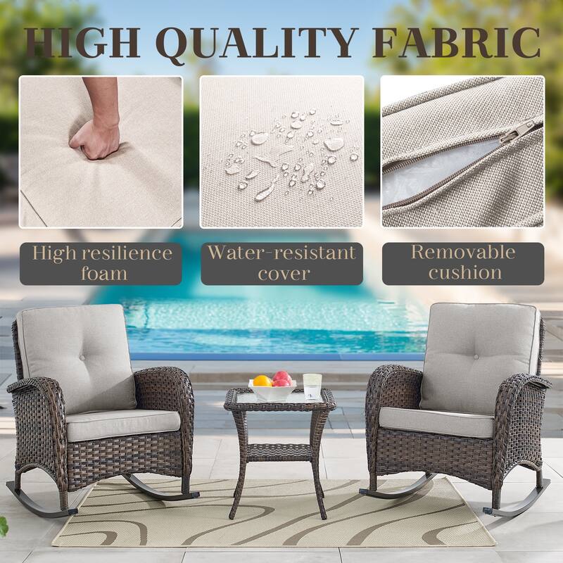 Outdoor Rocking Chair with Side Table Brown-Beige - Brown