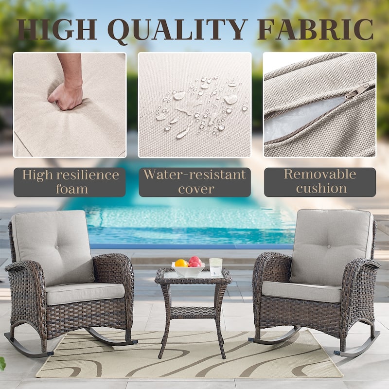 Outdoor Rocking Chairs Set with Coffee Table - Brown