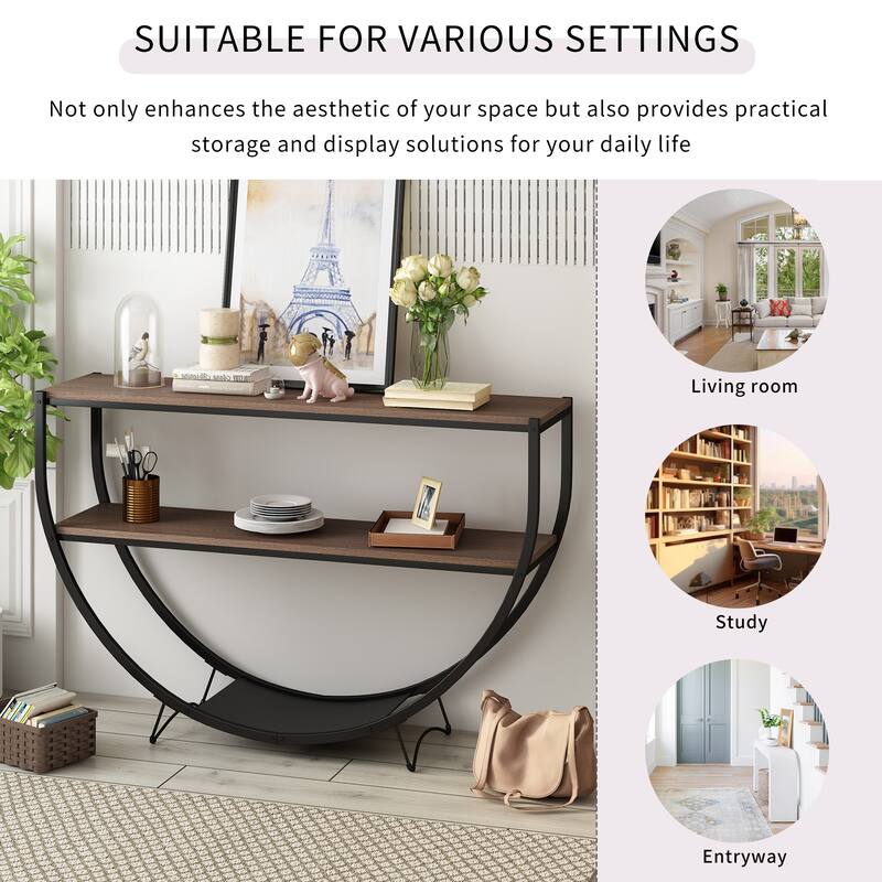 48" Rustic Console Table with Three Shelfs and Half-moon Base for Entryway or Living Room
