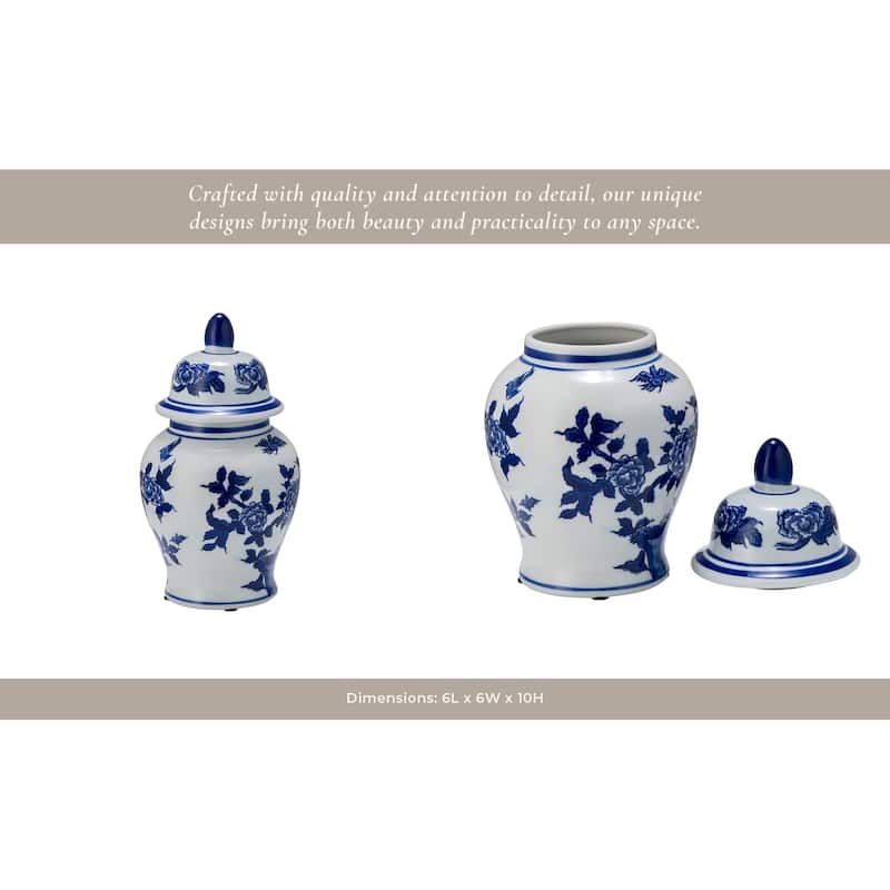 Sagebrook Home Chinoiserie Blue & White Ceramic Lidded Jar