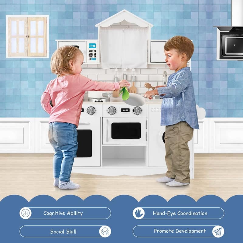 Wooden Kids Kitchen with Washing Machine - 31" x 12" x 35"