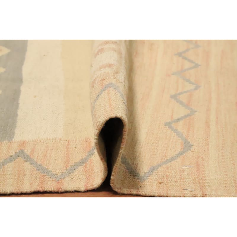 Hand Woven Oriental 100% Wool Carpet Southwestern Tribal Beige & Ivories Kilim Area Rug - 4' 10'' X 2' 10''