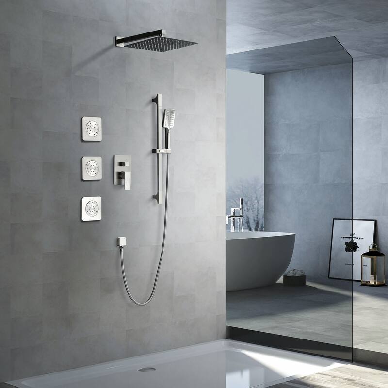 Luxury Complete Rain Shower Systems with Slide Bar HandHeld shower and 3 Body Jets in Black