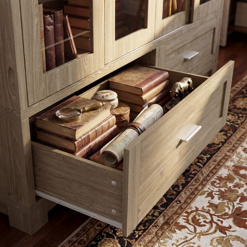 63" Glass Display Cabinet 4 Door China Cabinet Bookshelves Large Curio Cabinet