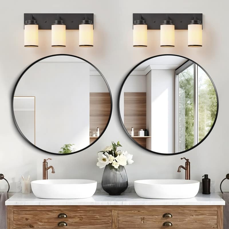 KAWOTI Frosted White Glasses Vanity Light with Metal Ring