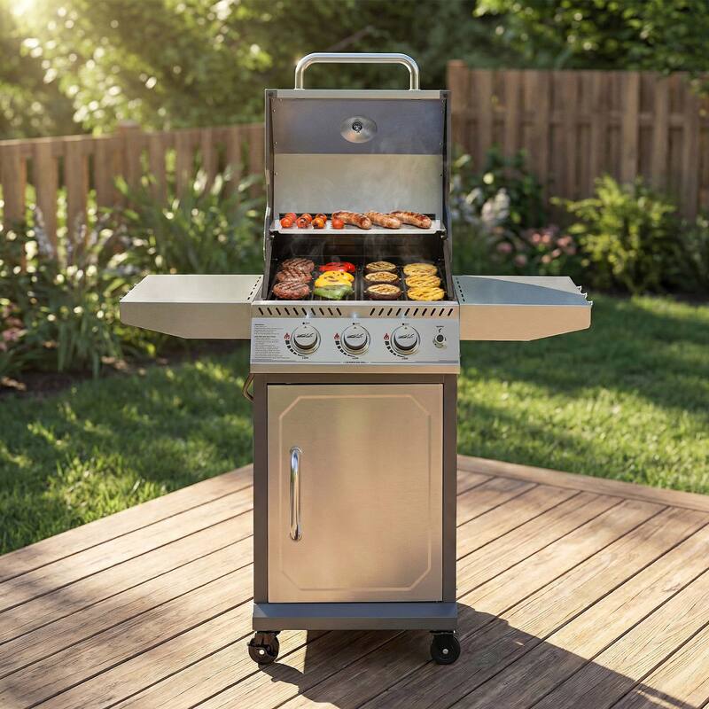 Royal Gourmet Stainless Steel 3-Burner Gas Grill with Side Tables