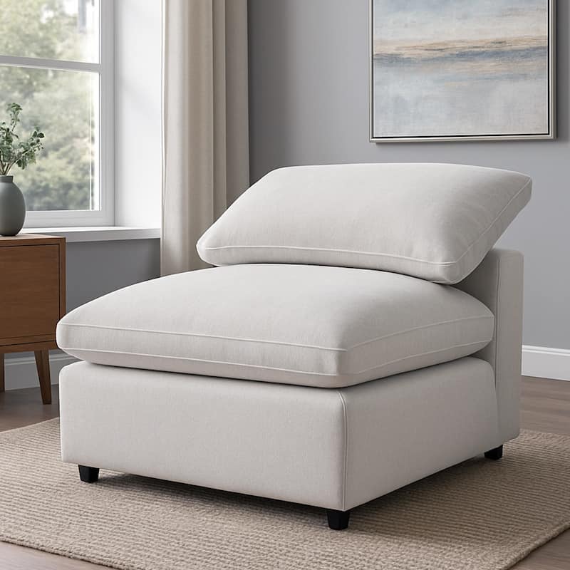 Linen and Wood Modular Armless Chair