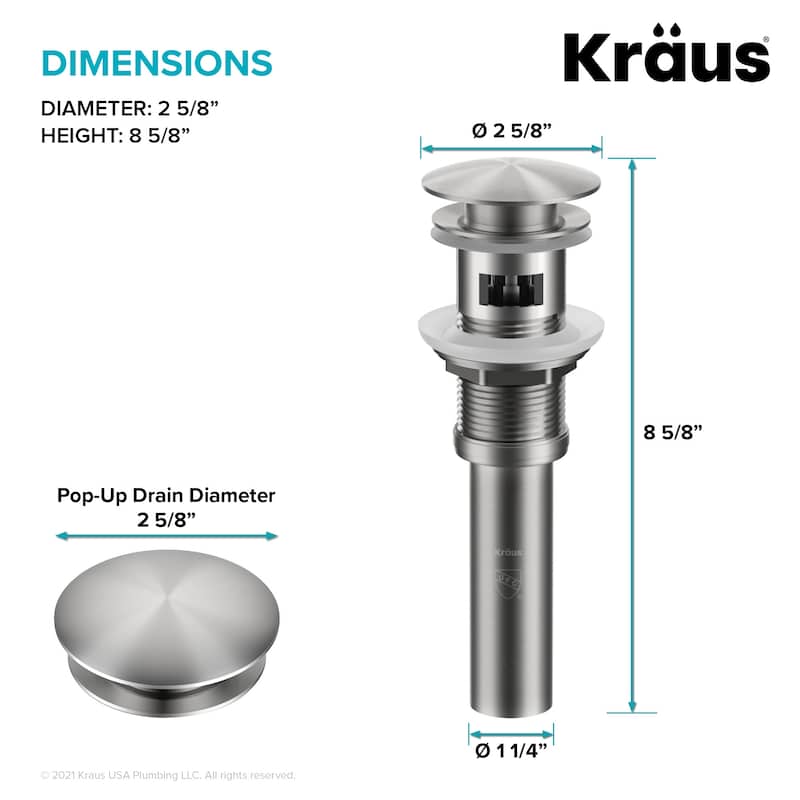 KRAUS Pop-Up Drain w Overflow, Bathroom Sink, Chrome, Nickel