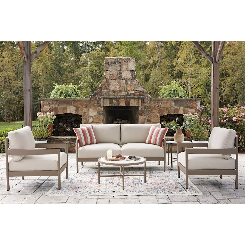 Signature Design by Ashley Big Creek Cove Beige/Brown Outdoor Loveseat and Chairs with Tables (Set of 5)