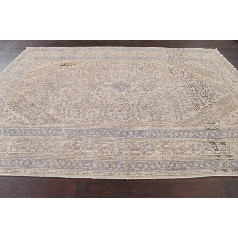 Vintage Distressed Geometric Hamedan Persian Area Rug Wool Handmade - 6'11" x 9'11"