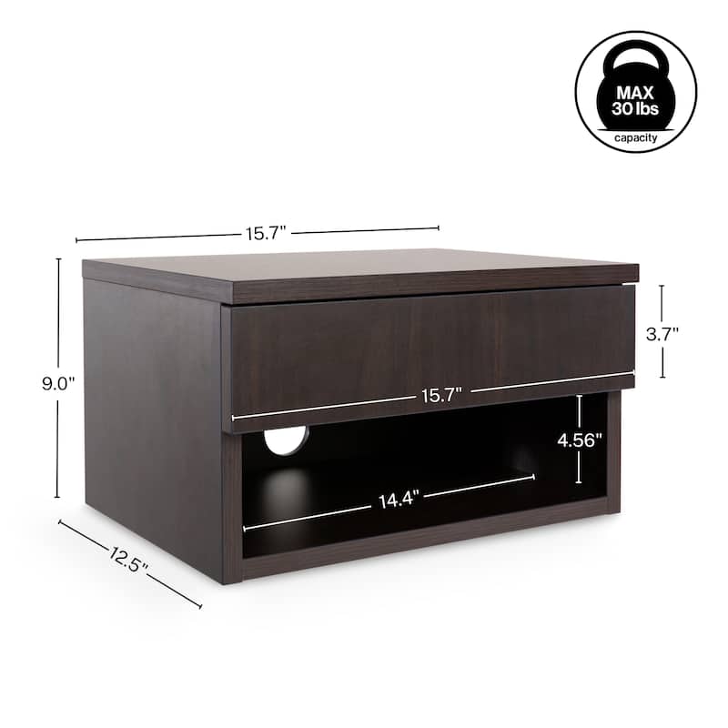 JONATHAN Y Celerie 15.71" Mid-Century Modern Floating Wall Mounted Nightstand with Soft-Close Drawer and Cable Hole