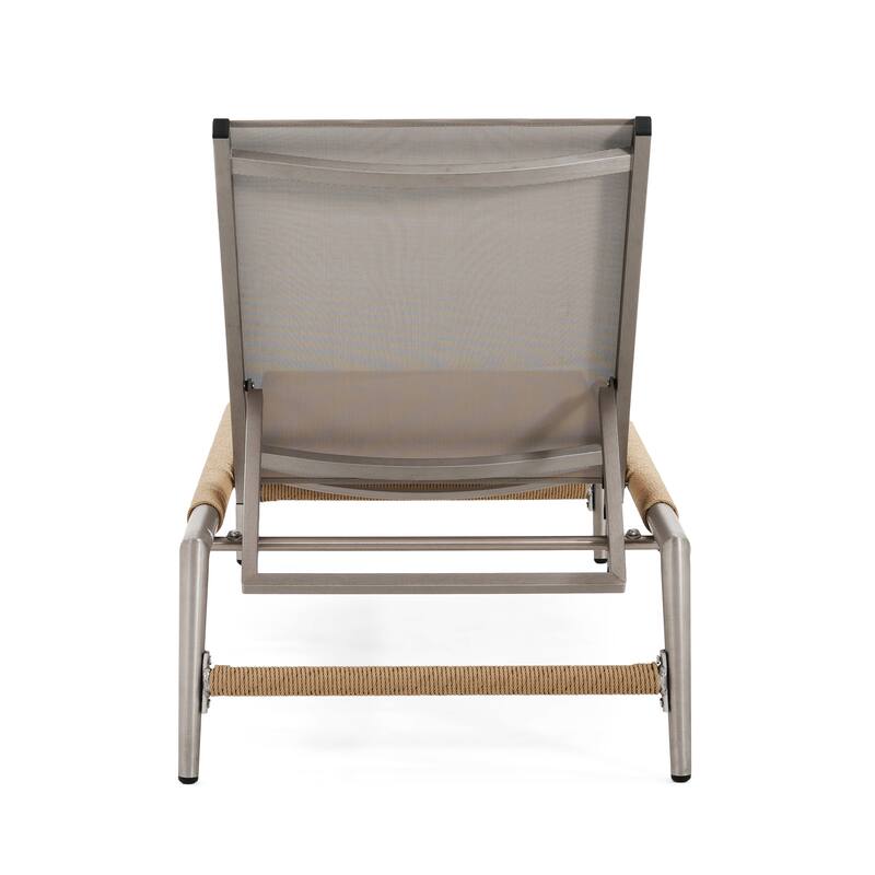 2 Pcs Rust-resistant Reclining Chair with Adjustable Backrest, Ergonomic Mesh Lounge Chair with Rope-Wrapped Legs