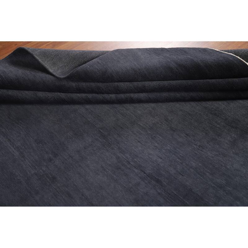 Hand Knotted Oriental 100% Wool Carpet Modern Solid Navy Blue & Blues Gabbeh Area Rug - 13' 1'' X 10' 5''