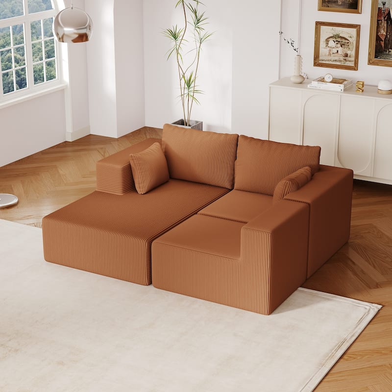 108.3" L Shape Corduroy Modular Cloud Sofa in Reddish Brown