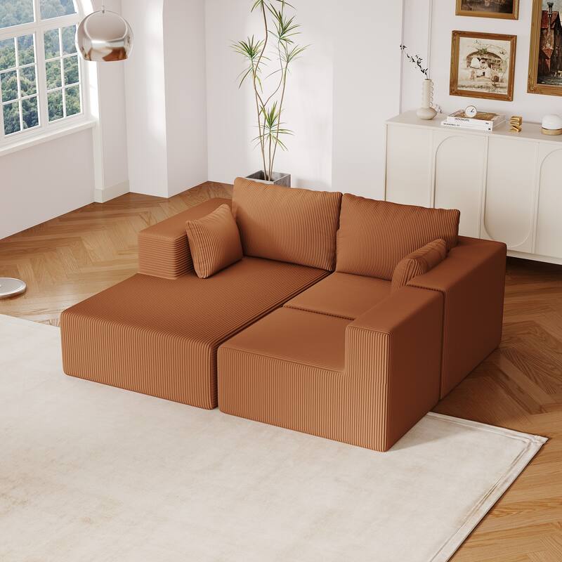 L Shaped Sectional Foam Sofa, Upholstered Corduroy Fabric Sofa, Modular Cloud Couch with Chaise Lounge & Removable Covers