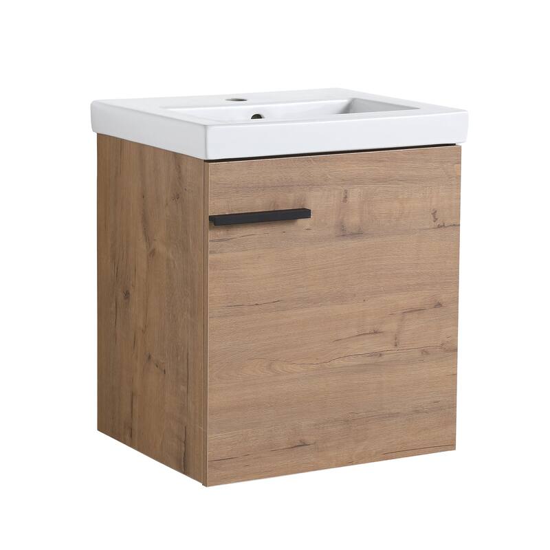 18" Wall-Mounted Bathroom Vanity with Ceramic Top and Basin