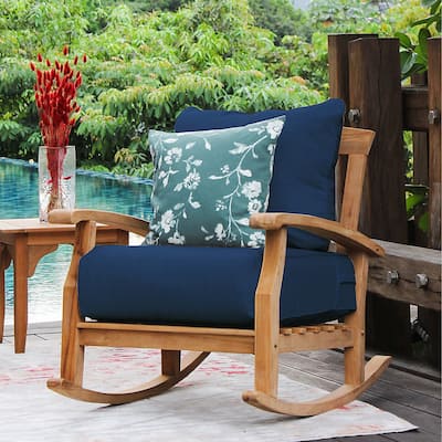 Leon Teak Patio Rocking Chair with Cushion by Havenside Home
