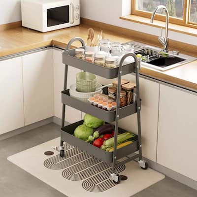3-Tier Metal Rolling Utility Cart Multifunctional Organizer with Handle and Lockable Wheels - 17.4"D x 12.04"W x 31.02"H
