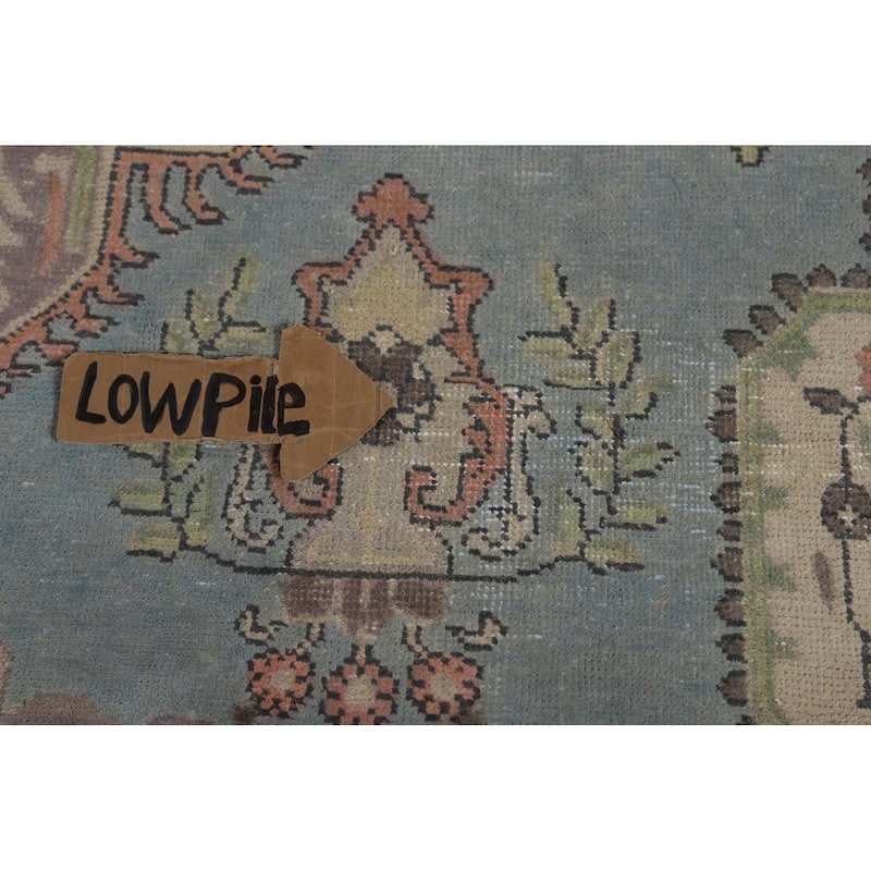 Hand Knotted Oriental 100% Wool Carpet Traditional Medallion Navy Blue & Blues Tabriz Area Rug - 9' 7'' X 6' 6''