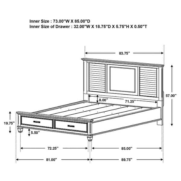 dimension image slide 2 of 37, Franco 4-Piece Storage Platform Bedroom Set