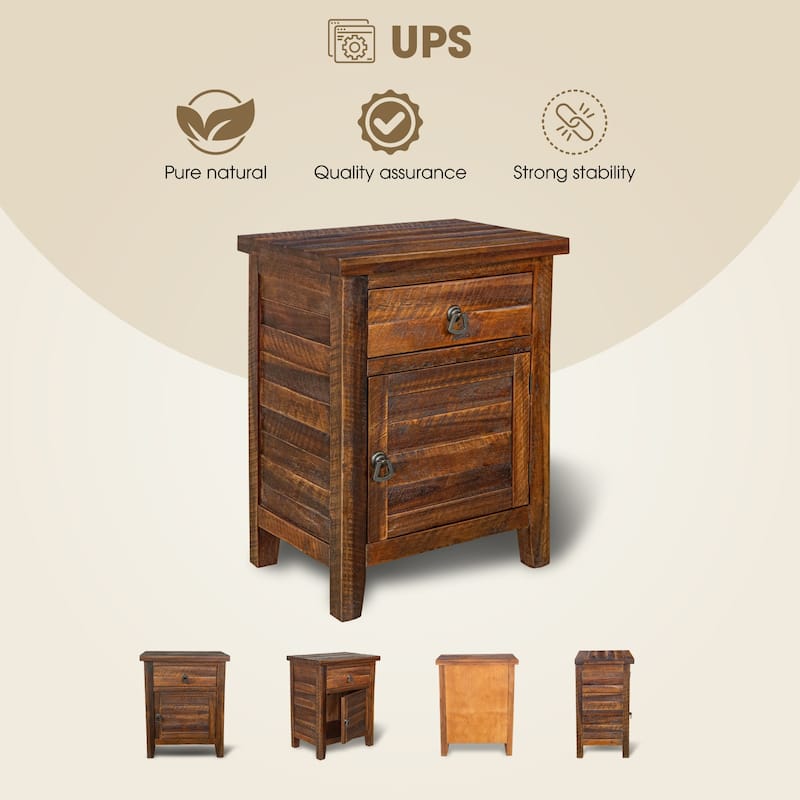 Montana Acacia Wood Bedside Cabinet Rustic Farmhouse End Table Storage