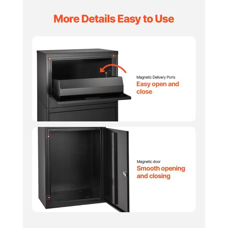 Black Galvanized Steel Parcel Delivery Box with Anti-Theft Design and Weatherproof Finish - 19.7 x 12.8 x 35.8 in