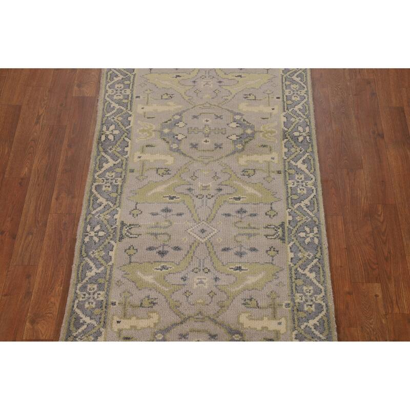 All-Over Gray Oushak Oriental Runner Rug Hand-Knotted Wool Carpet - 2'6"x 8'1"