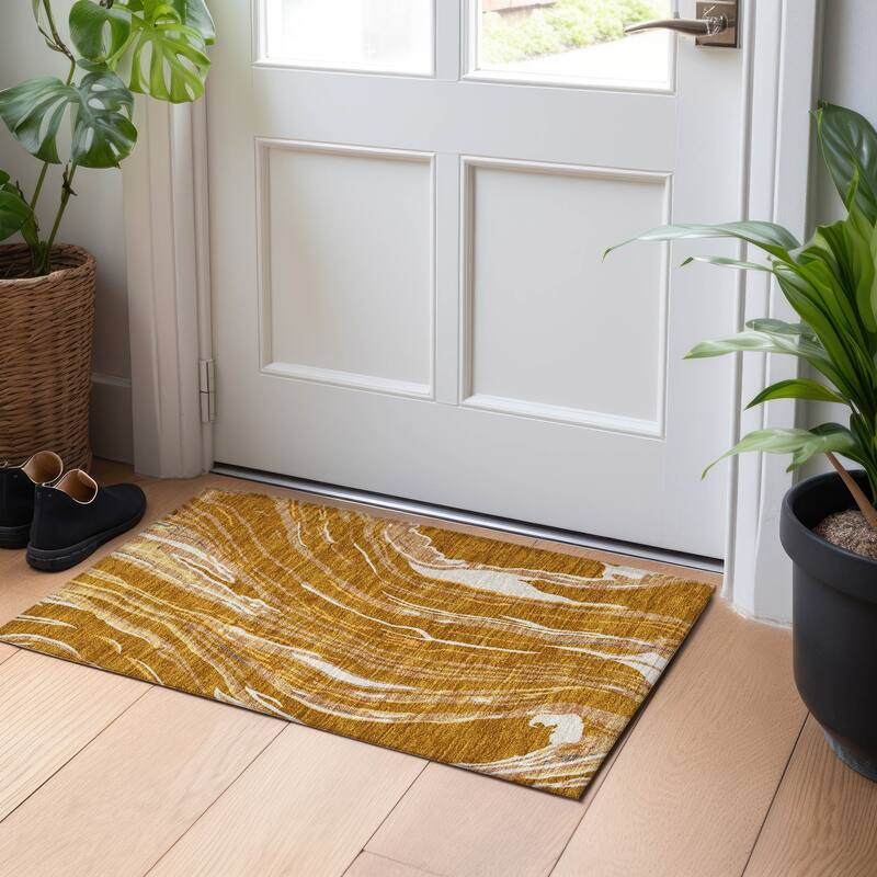Machine Washable Indoor/ Outdoor Modern Wave Chantille Rug - Paprika - 1'8" x 2'6"