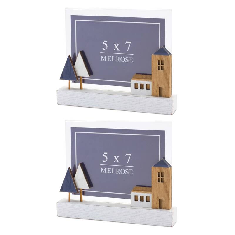 Coastal Style Picture Frame - for 5" x 7" Photo - Blue and White - Set of 2