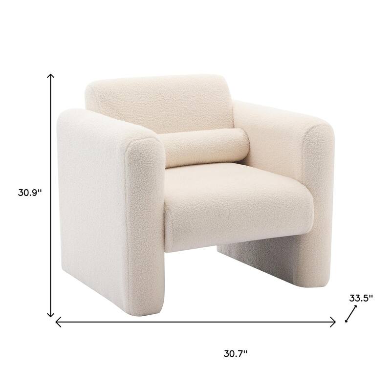 HomeRoots 31" Cream Boucle Upholstered Arm Chair With Toss Pillow - 30.70 in. x 30.90 in. x 33.50 in.