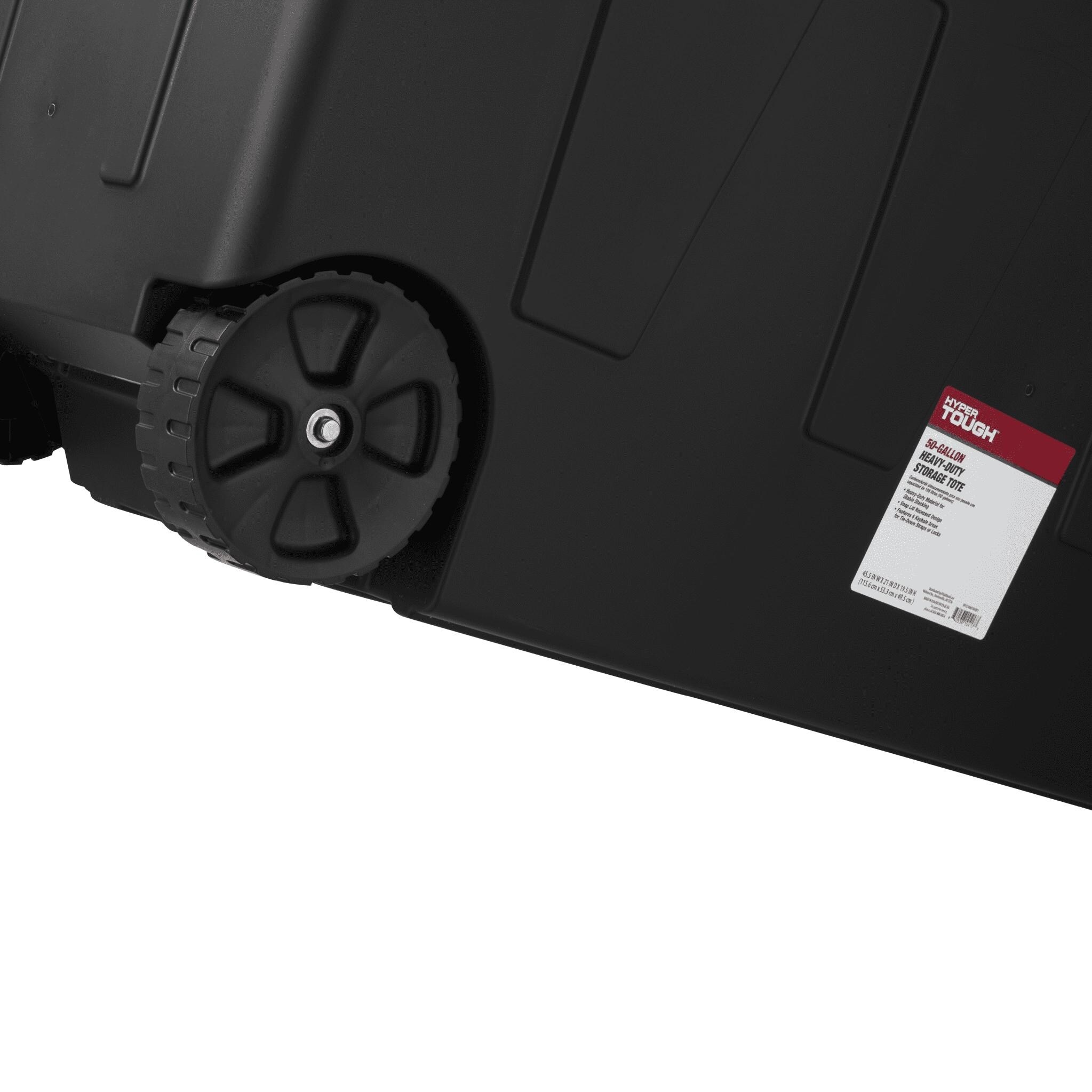 50 Gallon Snap Lid Wheeled Plastic Storage Tote, Black Base