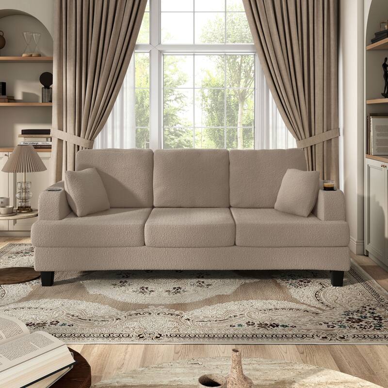 Furniture of America Xenia Modern Boucle Sofa with Cup Holders and USB Ports