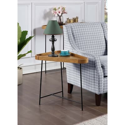 Triangle End Table with Hairpin Iron Legs, MDF Top with Birch Veneer, Retro Modern Wedge Table for Small Spaces - 27