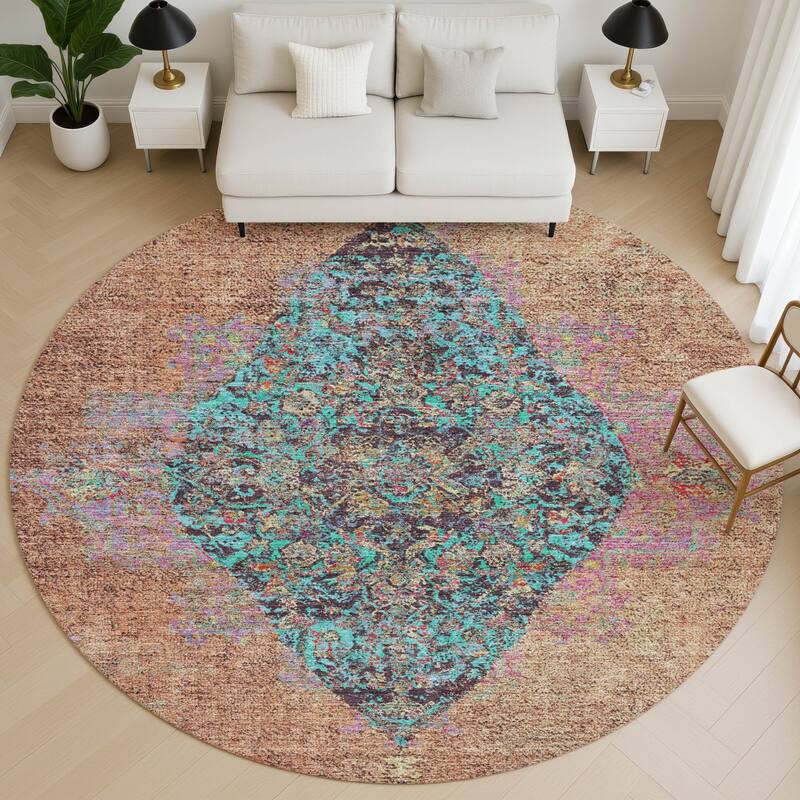 Premium Washable Super Soft Vintage Traditional Mayfield Rug - Orange - 8' x 8'