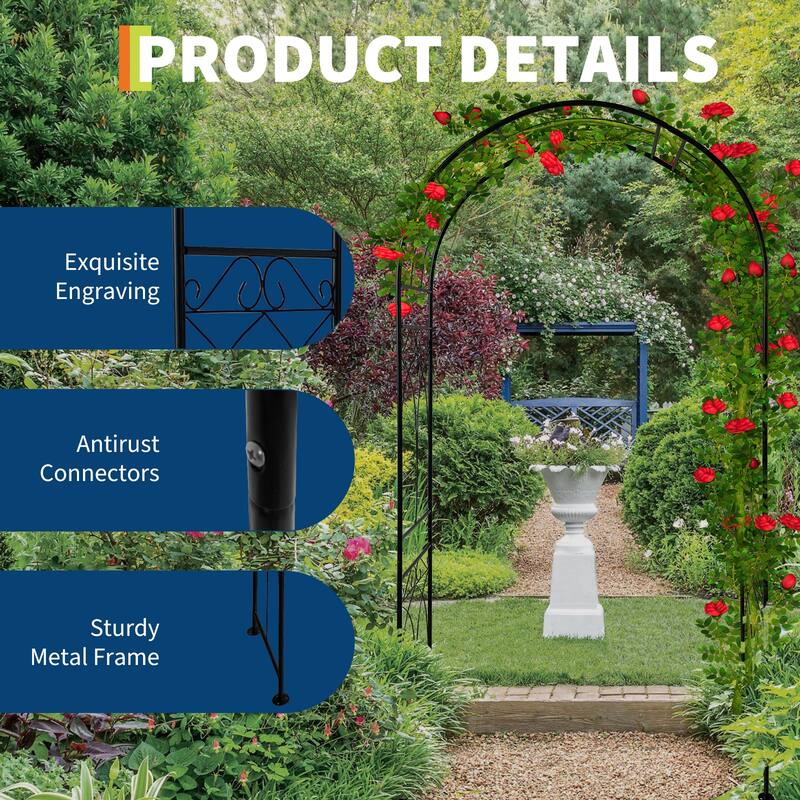Metal Garden Arch, Outdoor Lawn Arbor with Stakes, Garden Arch Arbor Trellis for Climbing Plants, Wedding Archway Decor