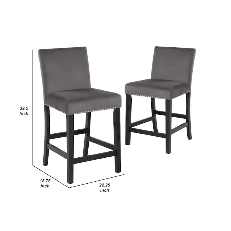 Kate 40 Inch Wooden Counter Height Chair with Velvet Seat, Set of 2, Gray