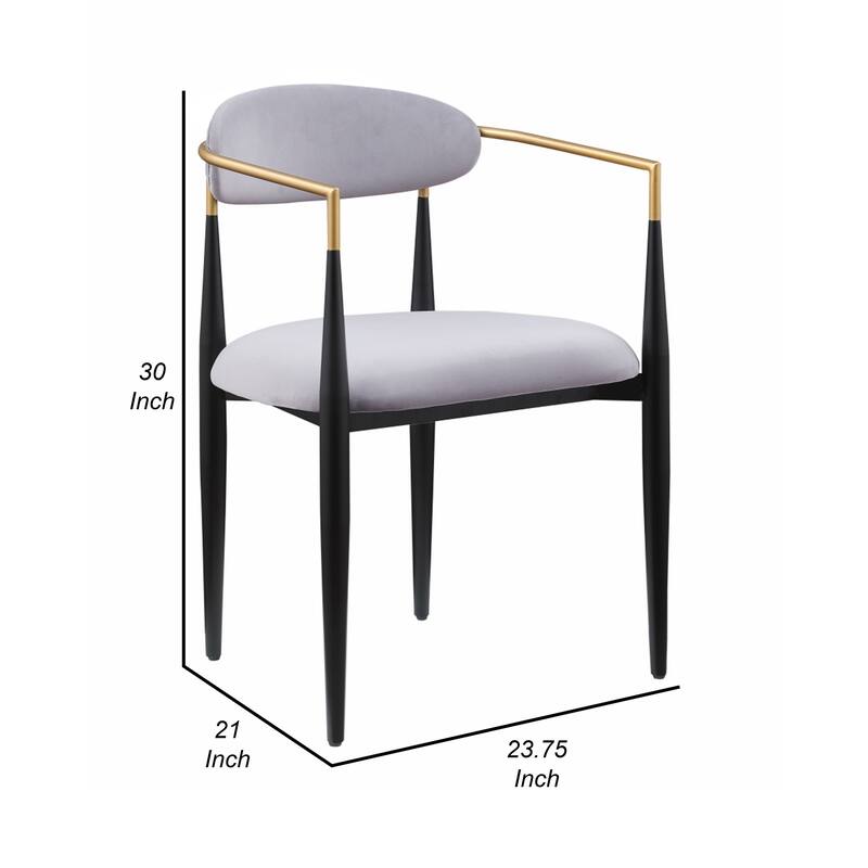 Kenny 21 Inch Dining Chairs Set of 2, Gray Fabric, Foam Padding, Gold and Black Metal