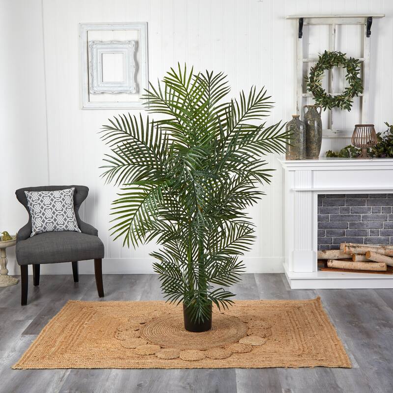 4.5' Artificial Outdoor Areca Palm Tree in Brown Pot