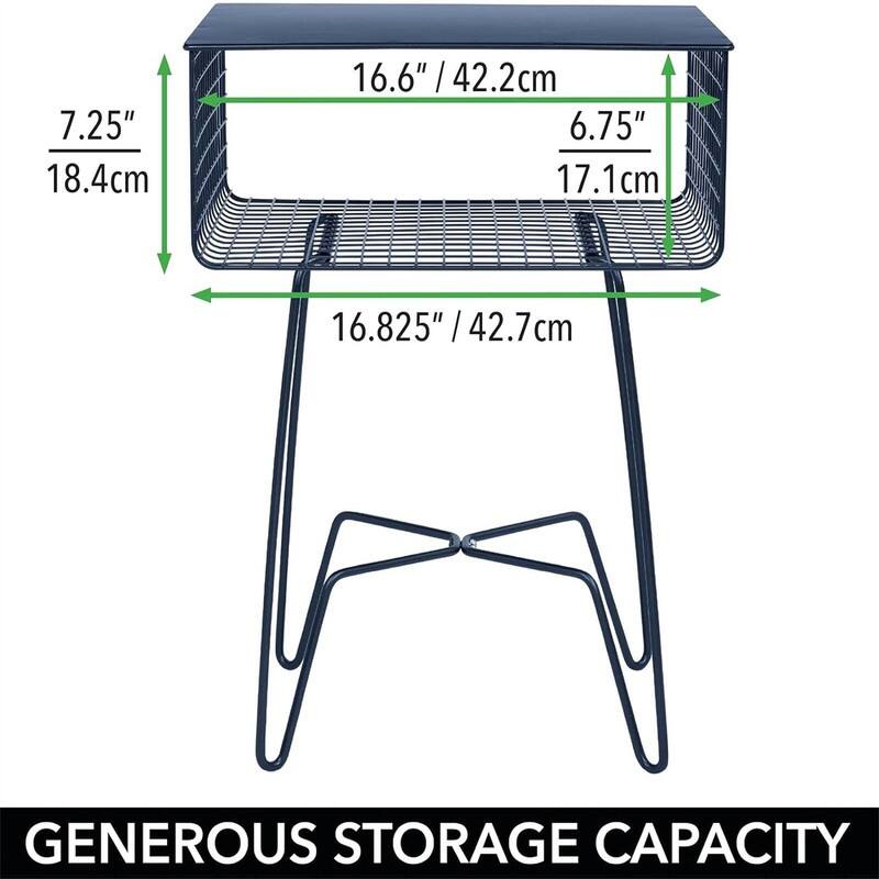 Steel Side Table Nightstand with Storage - 12.75"D x 17.4"W x 22.8"H