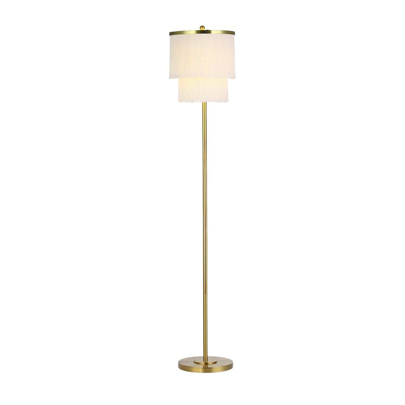 Rosa River of Goods Metal Floor Lamp With Fringe Shade - Gold with Cream Shade