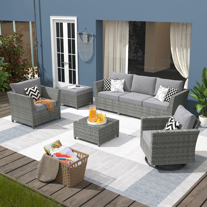 XIZZI 7-piece Outdoor Patio Furniture Wicker Conversation Set - Dark Grey