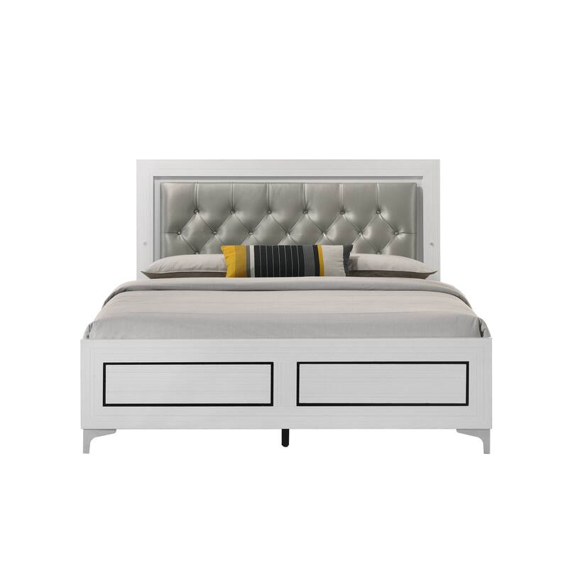 Contemporary Queen Bed with Tufted LED Headboard, Durable Synthetic Leather, Sturdy Support Legs, Easy Assembly.