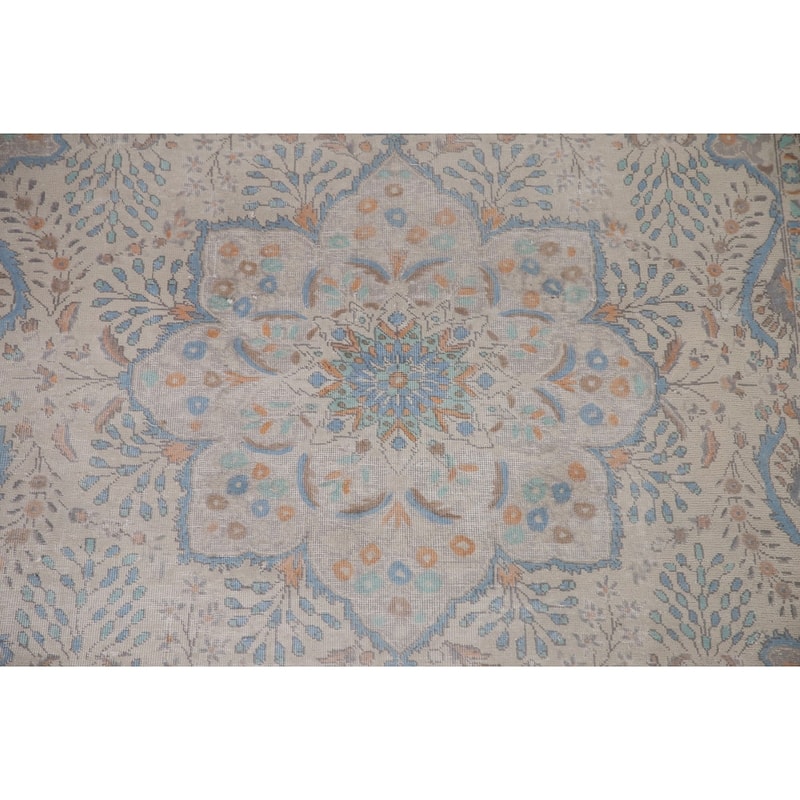 Antique Floral Distressed Tabriz Persian Rug Hand-knotted Wool Carpet - 6'8" x 10'0"